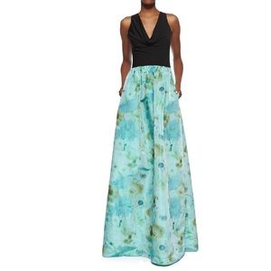 David Meister Cowl Neck Gown with Floral Skirt
